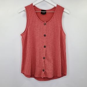 W5 Button Front Ribbed Knit Tank Rose Pink Boho